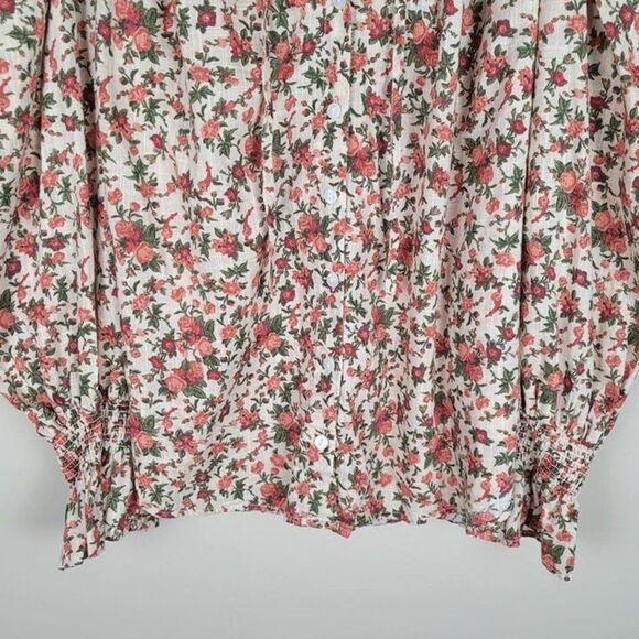 Free People Size M Meant To Be Blouse Vintage Combo Floral Long Sleeve Red Green - Picture 6 of 12